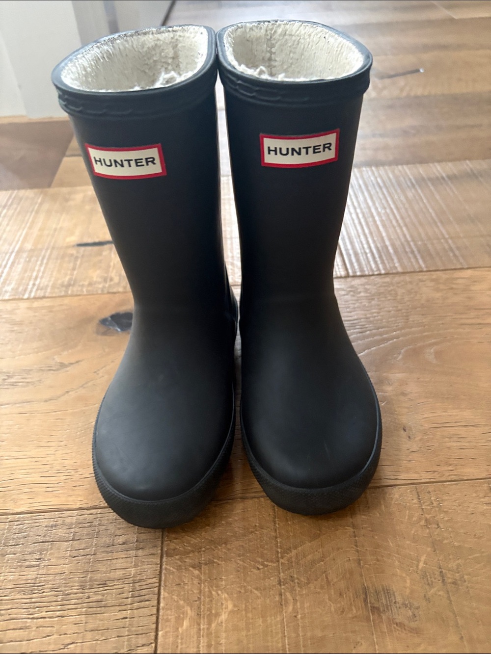Hunter Kids Black Rubber Rain Boots with Fleece Lining 11 Toddler